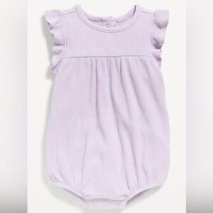 Old Navy Dusky Lavender Ruffle-Sleeve Rib-Knit Romper 0-3M